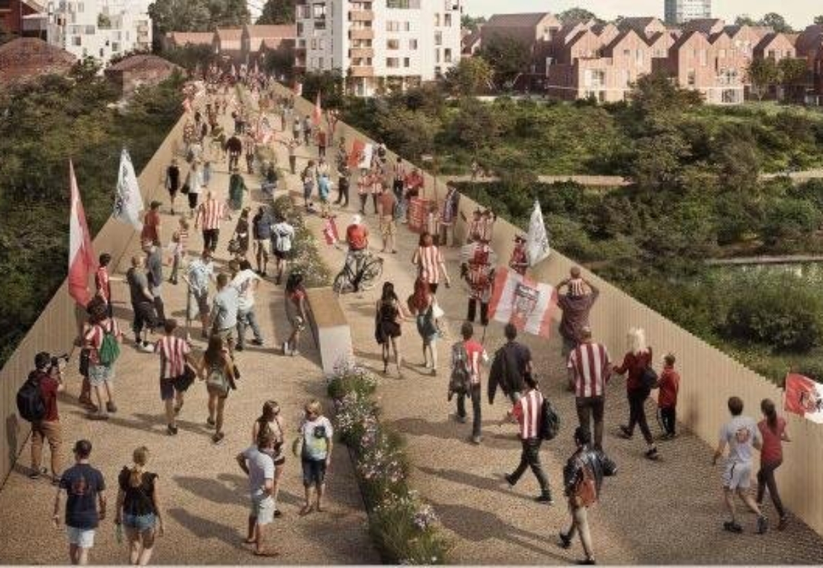 Pedestrian bridge will connect the transforming former Vaux Brewery site to Sheepfolds.