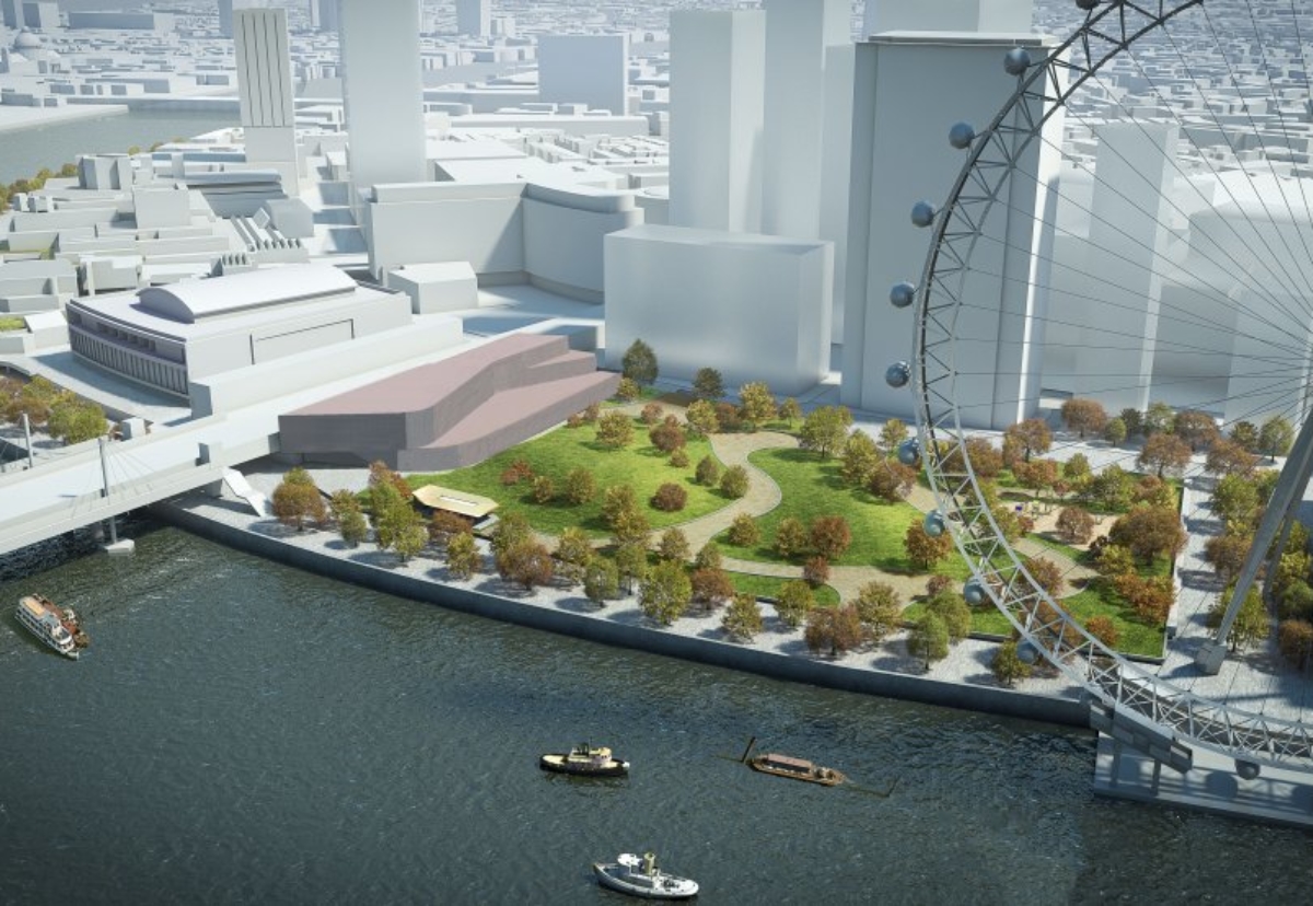 New BFI international film and TV centre site next to Hungerford Bridge on the Southbank