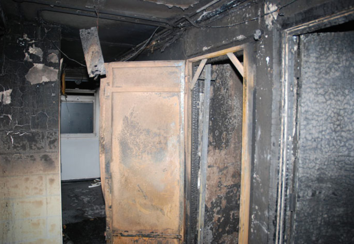 Security door: This image shows the steel security door fitted to the flat where the fire started (image ©London Fire Brigade) 