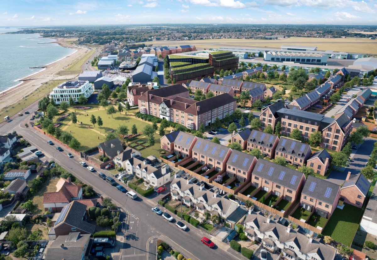 Central to acme architects vision is the restoration of the historic buildings, including the World War One hangars that face the Solent