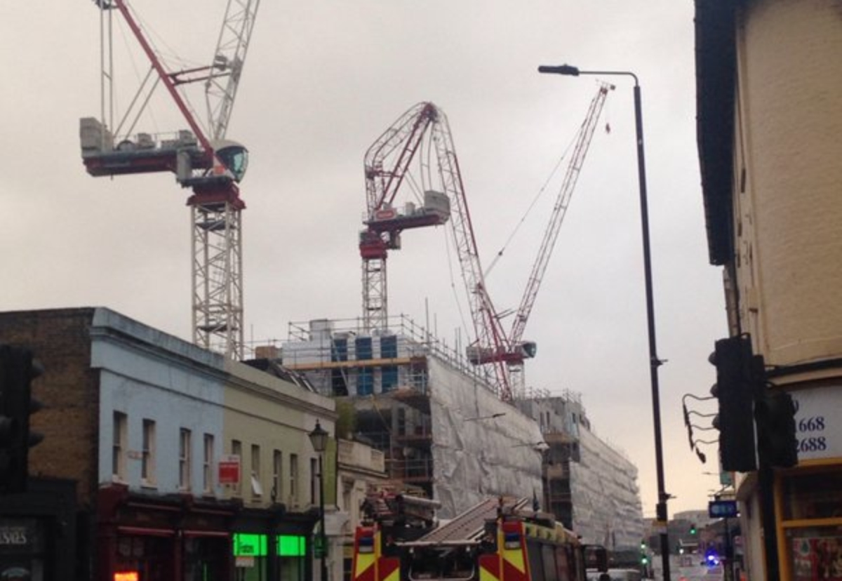 One of three cranes on the site failed. Pic courtesy of @rolfey180/Twitter