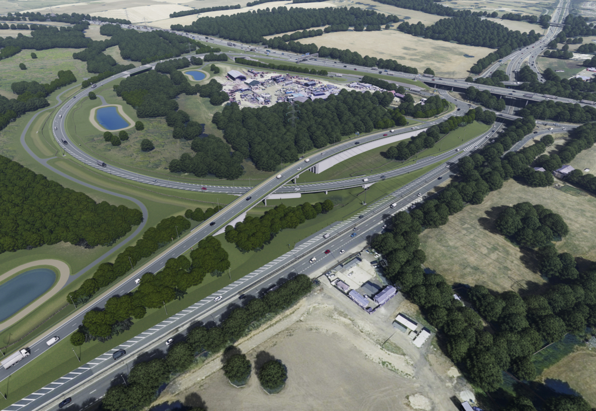 M25 Junction 28 Improvement creates a two-lane loop road with a hard shoulder for traffic travelling from the M25 northbound carriageway onto the A12 eastbound carriageway towards Essex