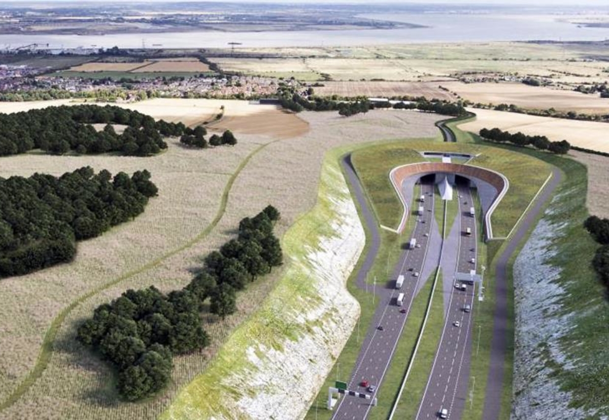 Southern portal at Gravesend connecting through a two-mile long dual carriageway crossing to Tilbury