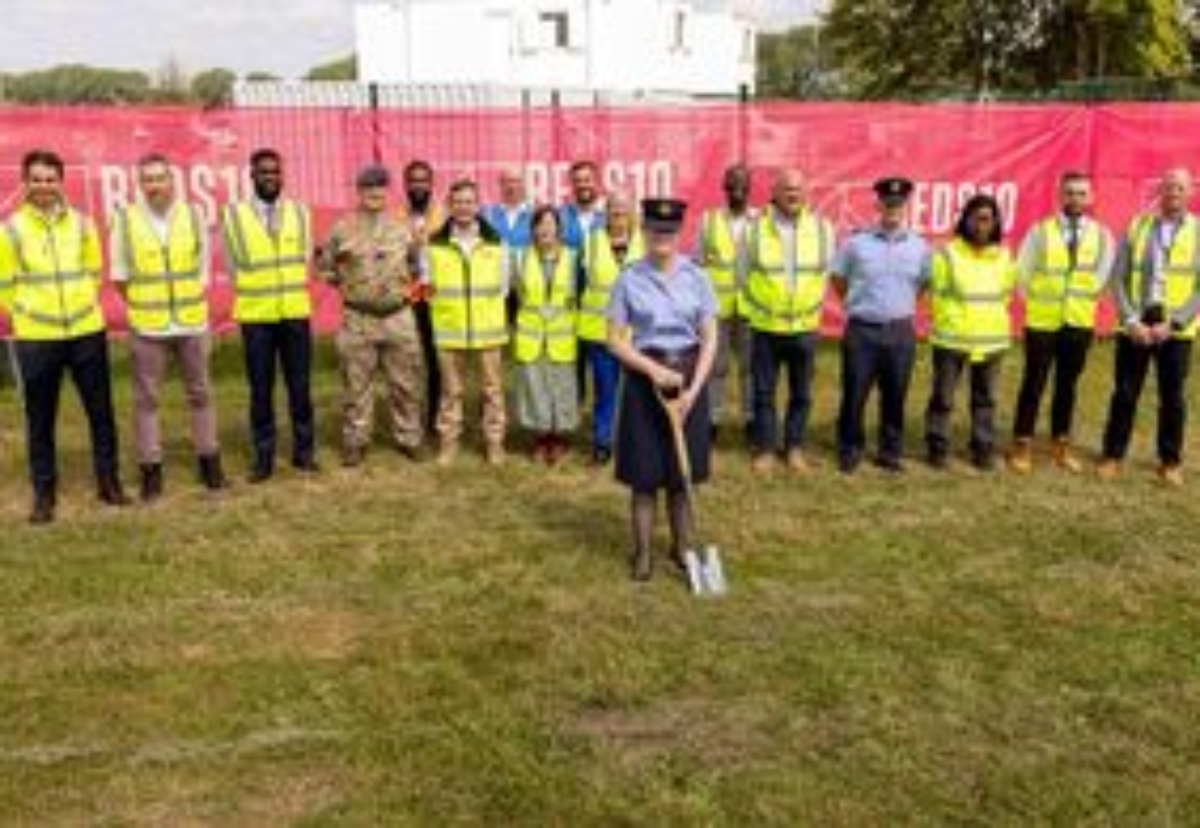 Representatives from RAF Cosford, DIO and Reds10 at the groundbreaking for new accommodation at the station in June 