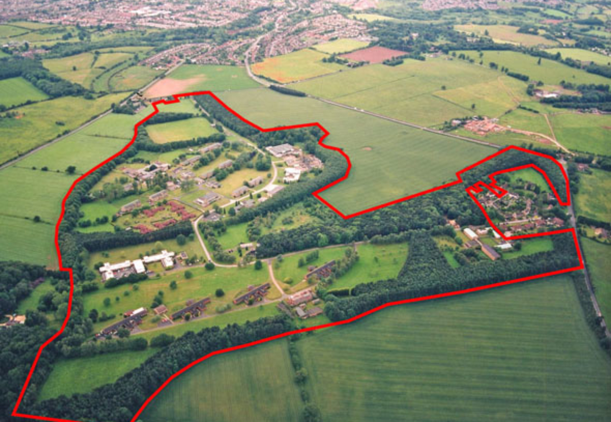 Aerial shot of Lea Castle Hospital site