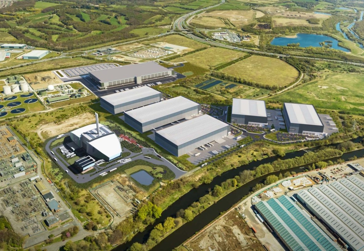 Aerial of planned buildings at Skelton Grange, including waste incinerator and battery storage facility