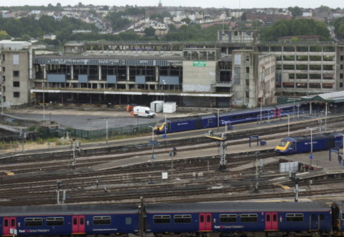 The derelict site of the former Royal Mail Sorting Office at Cattle Market Road, near Bristol Temple Meads